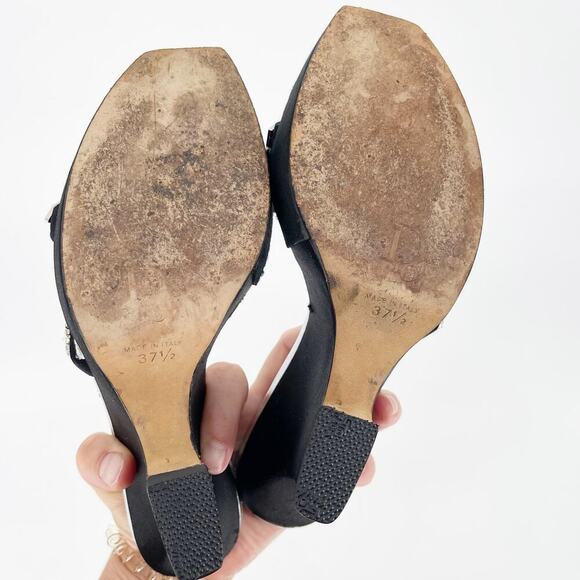 Dior Vintage Y2K Black Silver Crystal Logo Platform Wedge Sandal Mule EU 37.5 - Picture 13 of 15